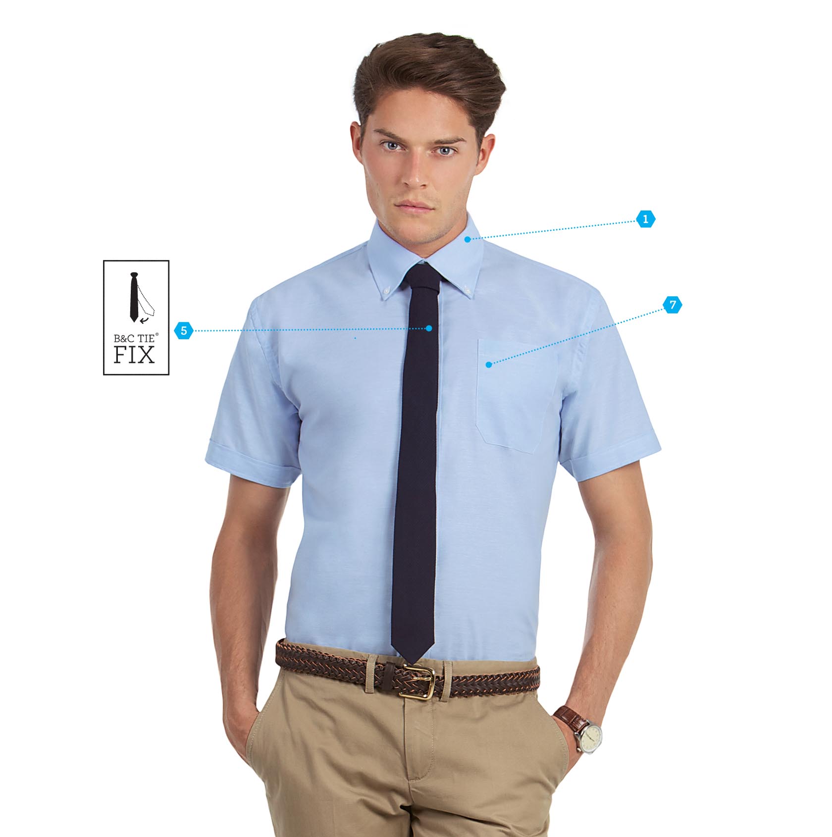B&C OXFORD SSL /MEN klasiskais krekls ar īsām piedurknēm